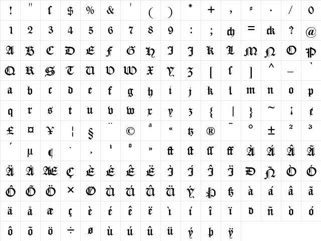 DS CaslonGotisch Regular  glyph index
