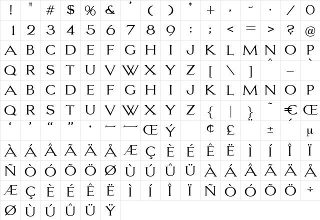 LaguneLight Regular  glyph index