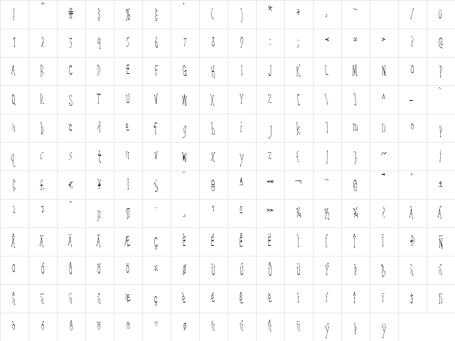 JokerWild AOE Regular  glyph index