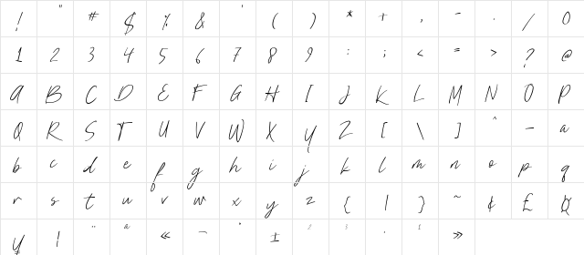 Nathallie demo Regular  glyph index