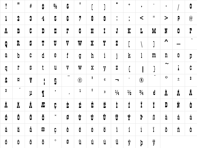 Old Towne No536 D Ro1 Regular  glyph index