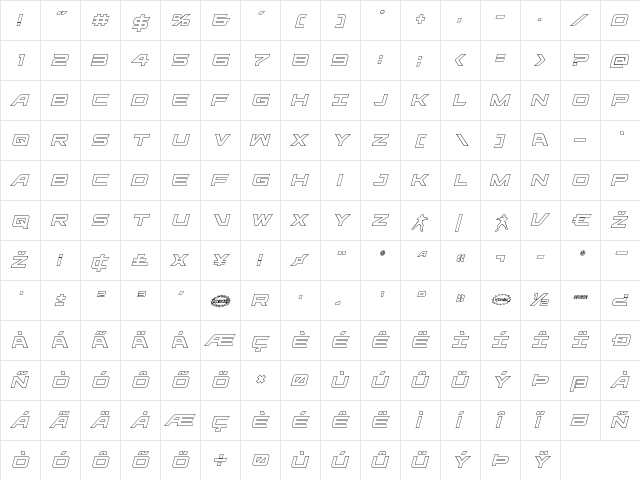 Ghost Clan Outline Italic Italic  glyph index