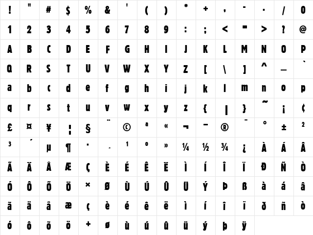 Block D Regular  glyph index