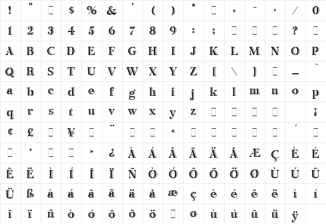 Bertie Regular  glyph index