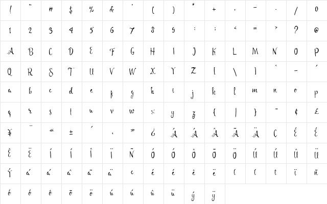 Angelia Script Free Demo Regular  glyph index