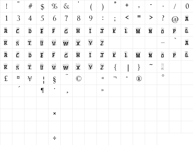 Christmas Regular  glyph index