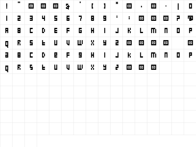 OneInchRock Regular  glyph index