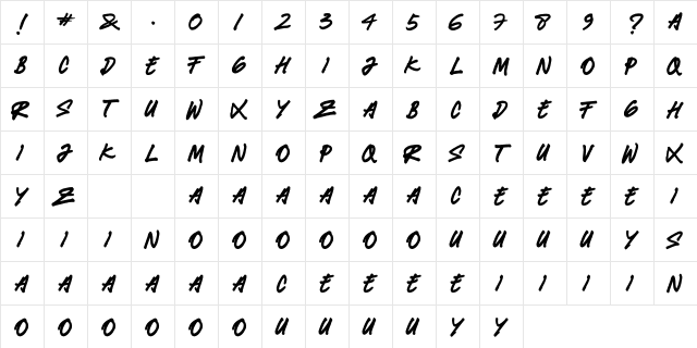 Willyan Rocks Regular  glyph index