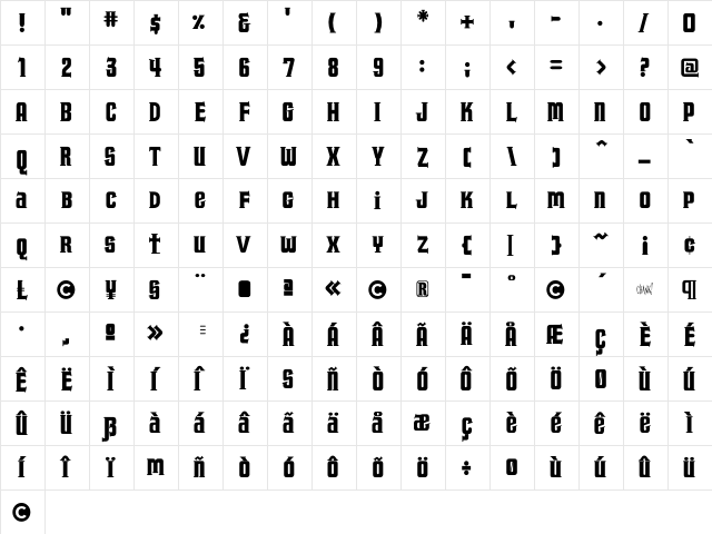 Fucker Regular  glyph index