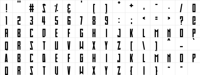 Slimbots Regular  glyph index