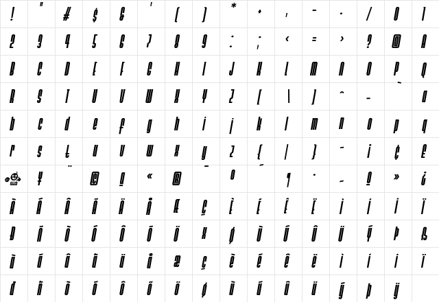 Ainsdale ItalicBold  glyph index