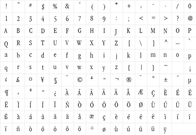 GarryMondrianCond3 LightSH  glyph index