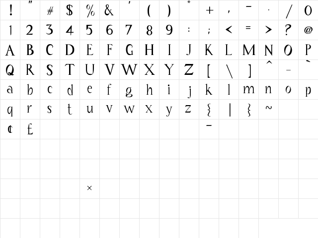 NewWGL4Font Regular  glyph index