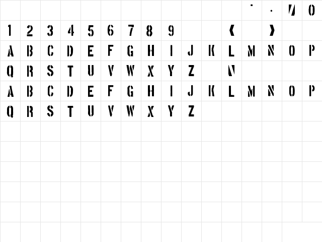 Boston Traffic Regular  glyph index