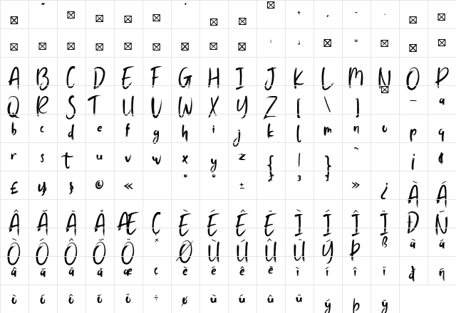 TRAGEDYE Regular  glyph index
