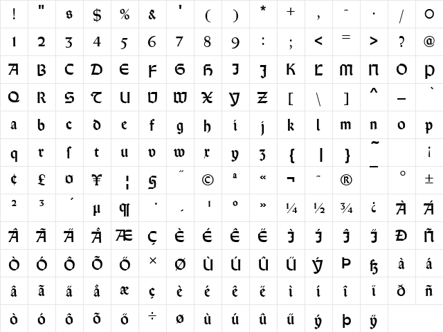 WeissRunD Regular  glyph index