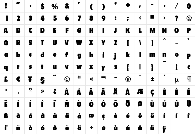 LuisBecker-Black Regular  glyph index