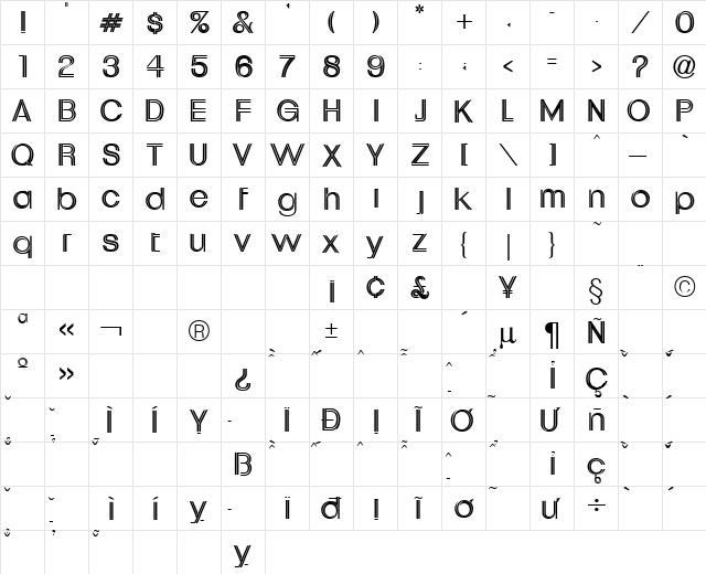 VNI-Uptown Normal  glyph index