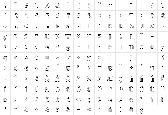 RichardBeckerOutline Bold  glyph index