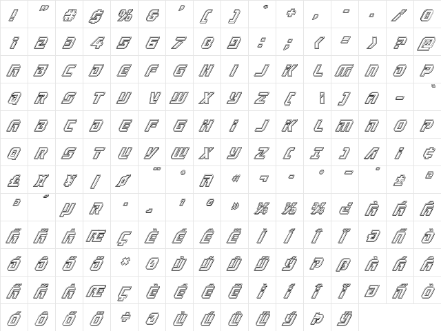 Legio Sabina Engraved Italic Italic  glyph index