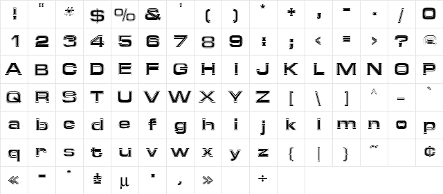 Federation Regular  glyph index