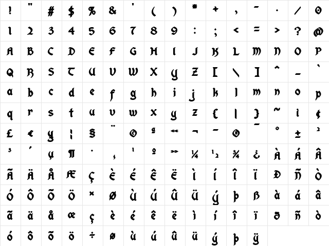 DungeonKeeperII Bold  glyph index