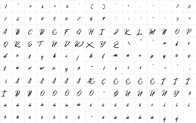 Rommantis Regular  glyph index