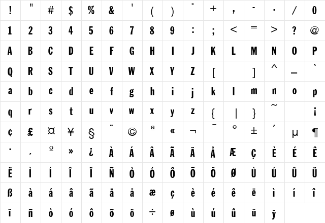 ZenherSSK Regular  glyph index