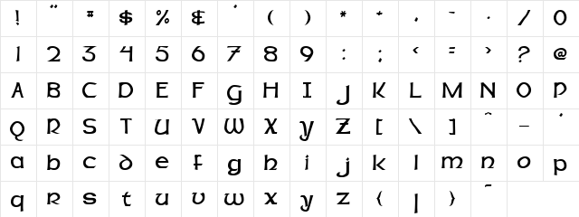 Indian Merchant Regular  glyph index