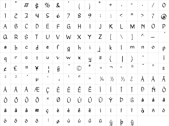 Oathkeeper Regular  glyph index