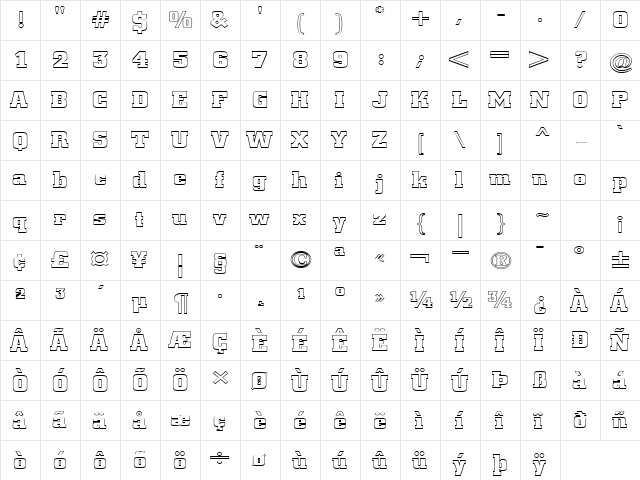 BorghsHollowExtended Normal  glyph index