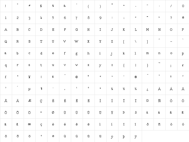RM Typerighter medium Regular  glyph index
