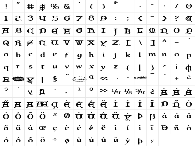 Queen & Country Expanded Expanded  glyph index