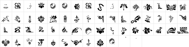 AbstractFaces Regular  glyph index