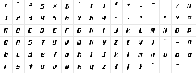 TYPEOUT2097 ALP Italic  glyph index