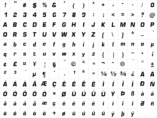 Square721 Dm Italic  glyph index