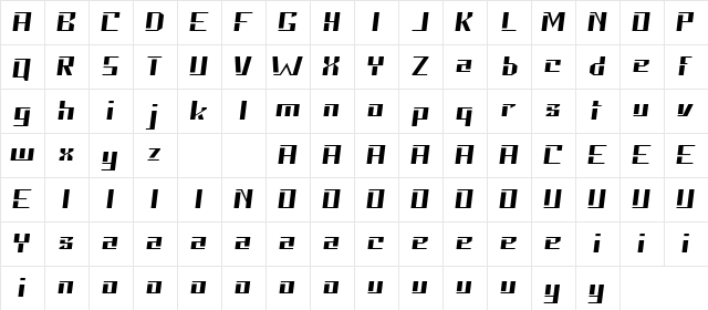 Neolion Demo Italic  glyph index