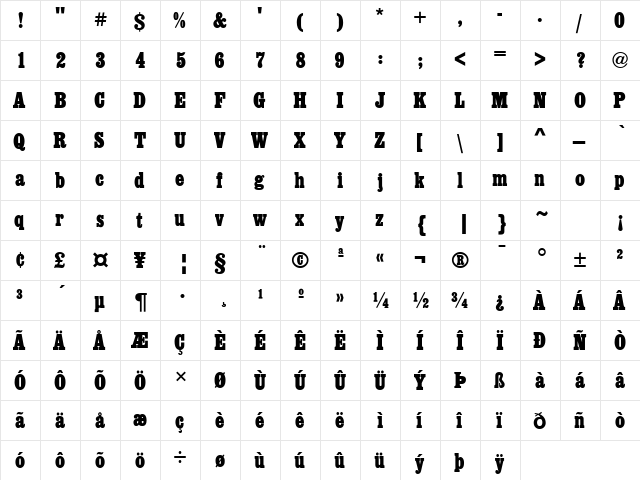 Dynasty Black Cond. Regular  glyph index