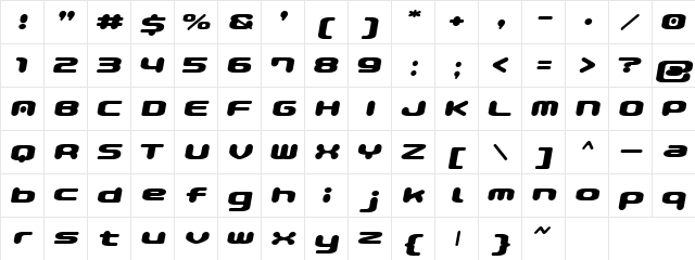 GauFontPopMagic Regular  glyph index