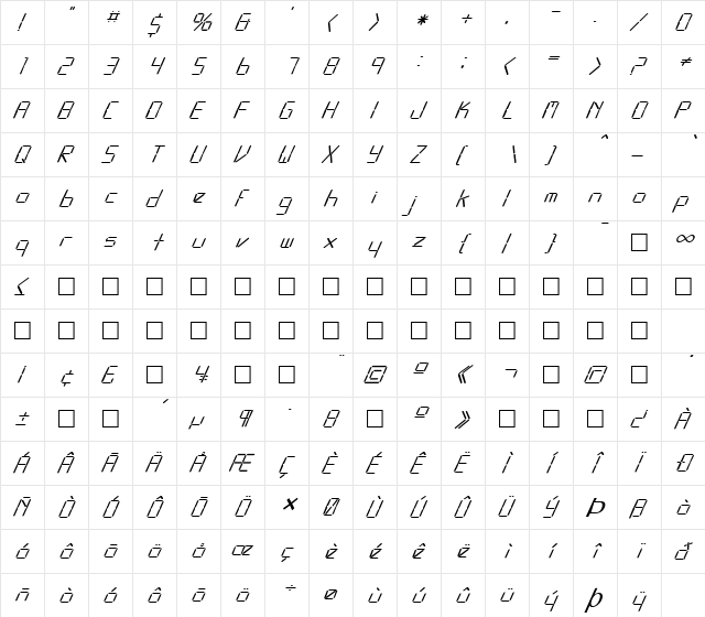 FZ DIGITAL 10 ITALIC Normal  glyph index