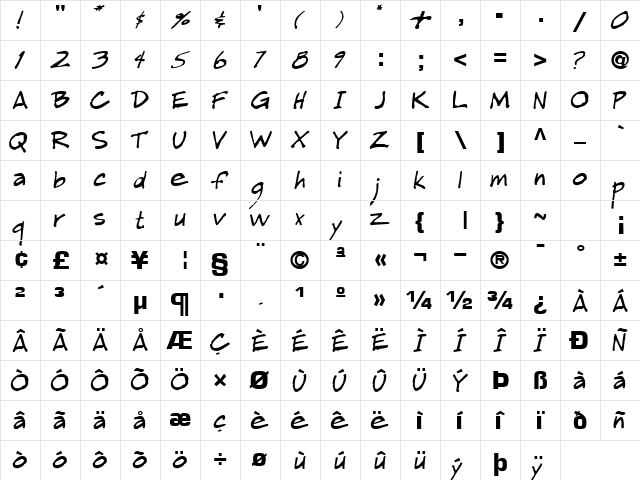 Rough Regular  glyph index