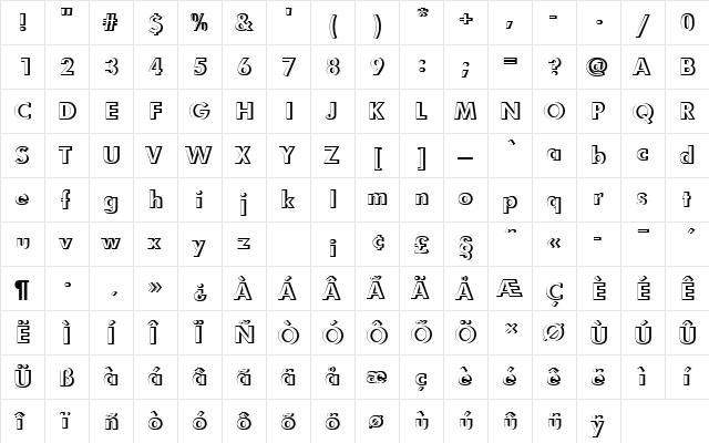 FuturaNo7TMedRe1 Regular  glyph index