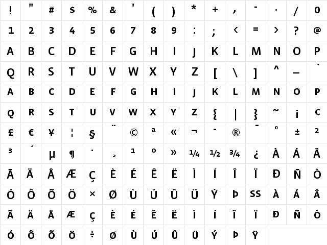 VistaSansSCMed Regular  glyph index