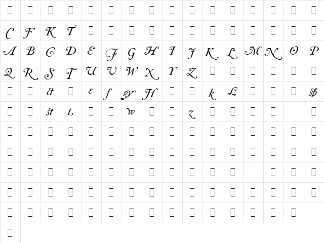 Caslon Italic Swashes LET Plain  glyph index