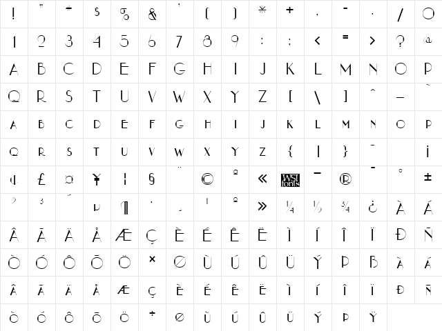 NouveauAsta Regular  glyph index