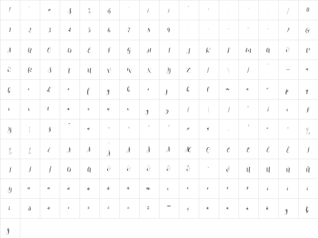 Ladies Script Regular  glyph index