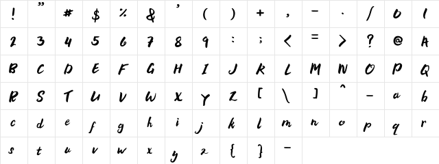 Bellania Regular  glyph index