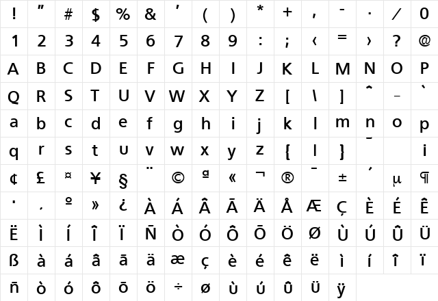 Quebec-Serial Bold  glyph index