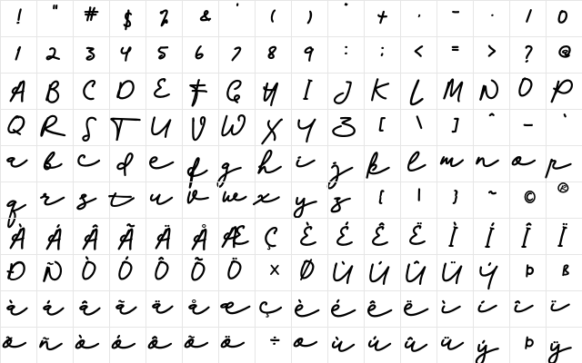 Palleto Bold  glyph index