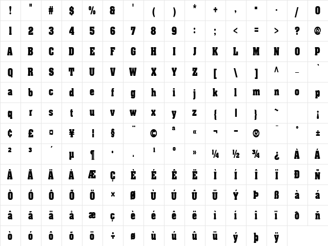 Heidelberg-Condensed Normal  glyph index